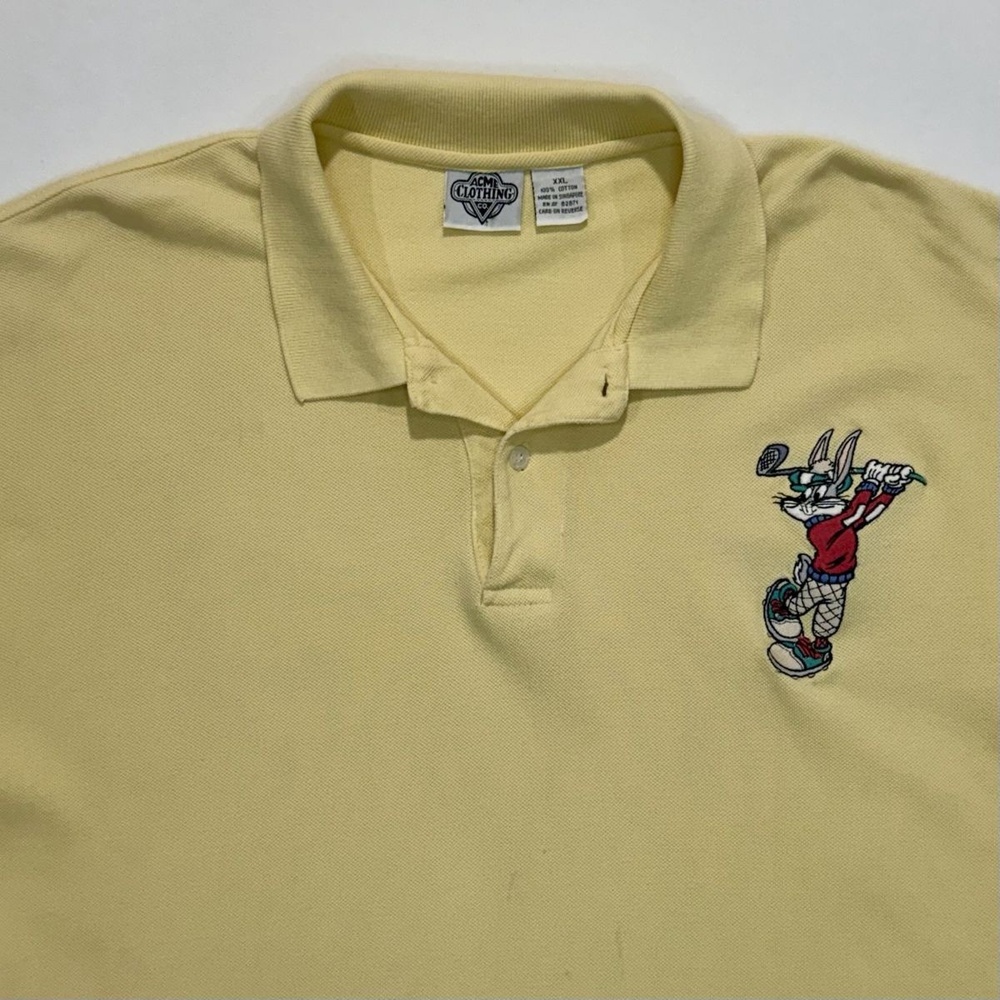 Vintage ACME Clothing Co Bugs Bunny Polo Shirt Men's 2XL Golf Yellow